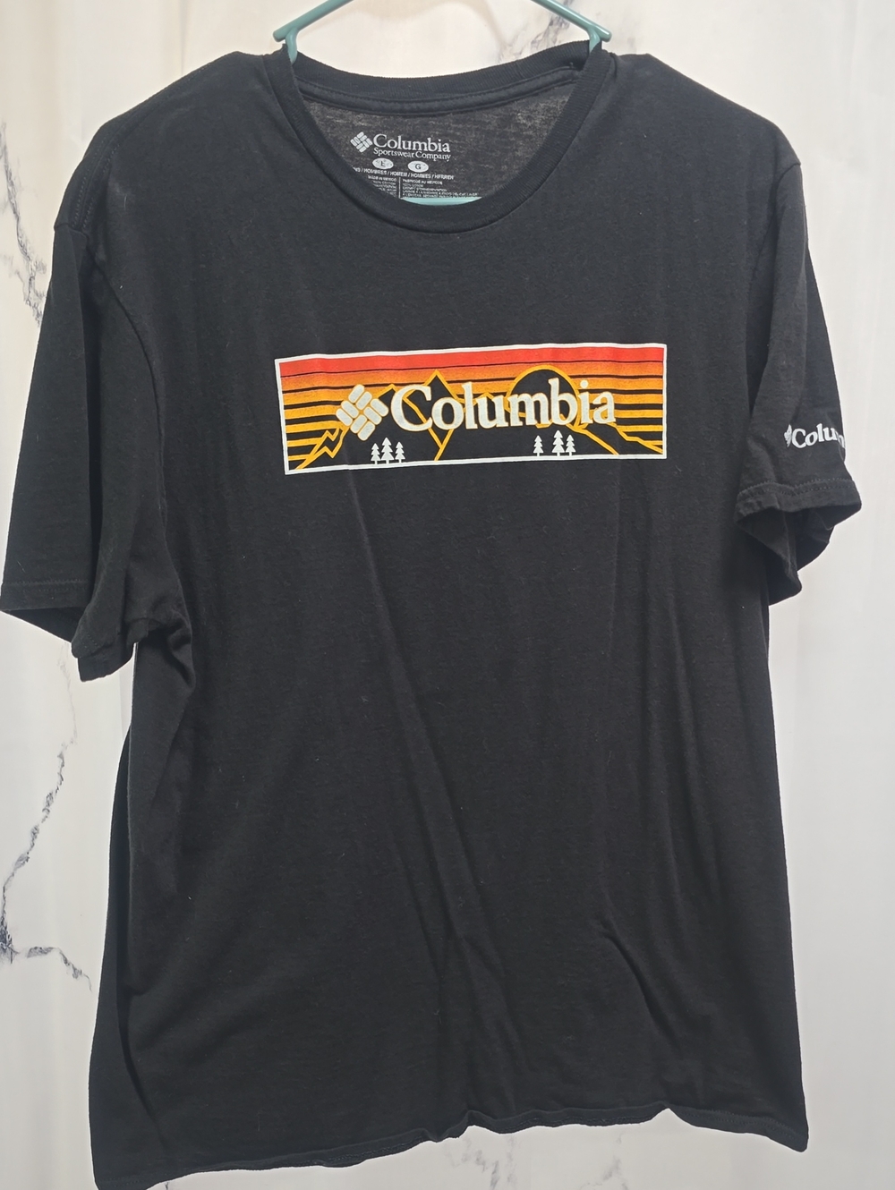 Columbia Black Short-Sleeve Logo Tee with Sunset Stripe